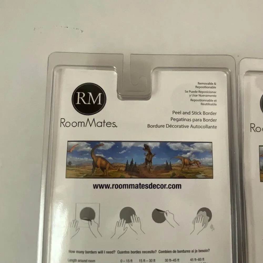 RoomMates Dinosaur Wall Border Peel Stick Lot of 2 Realistic T-Rex Kid Room 2017